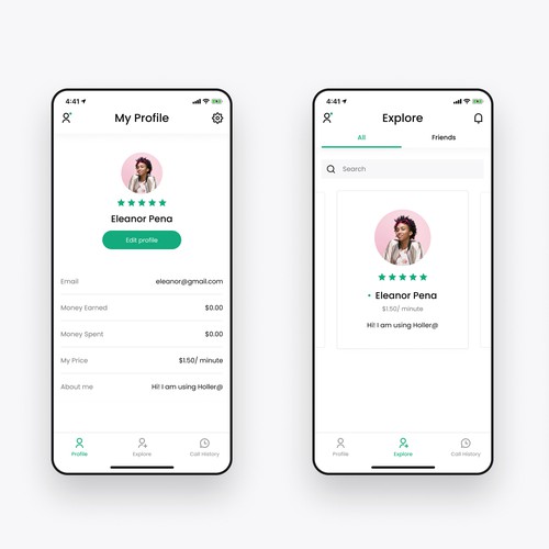 A fresh/modern/progressive styled video-calling app Design by LX2