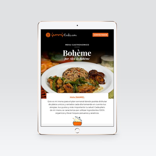Email Marketing with a menu for yummicooks.com
