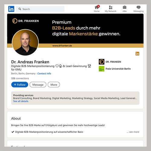 LinkedIn Header Image | B2B digital brand positioning and lead generation consultant Design by Wisden