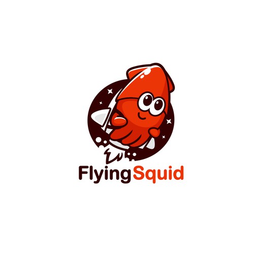 Logo of a squid wearing a jetpack for product named FlyingSquid Design by jasterxinan