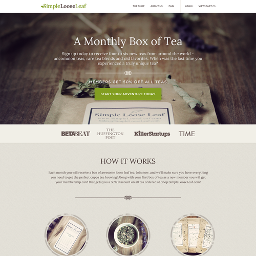 Designs Landing Page/Subscription Signup Page for a Tea of the Month