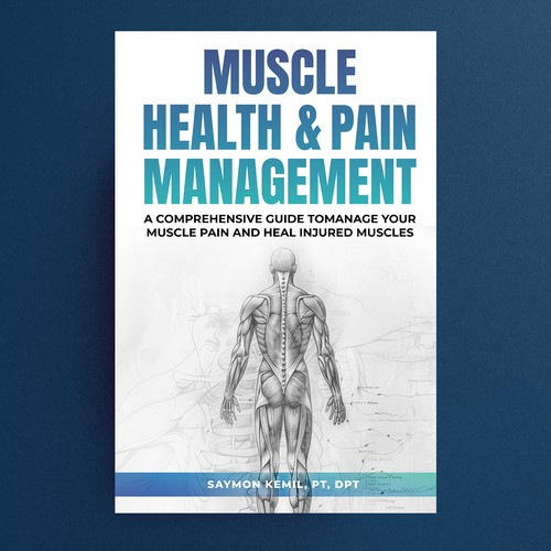 Book cover with a drawing images of the human anatomy combining muscles and bone structure. Design by Amal jith