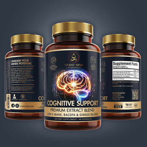 "Vivid Label Design for New Cognitive Support Capsules" Design by Kopach