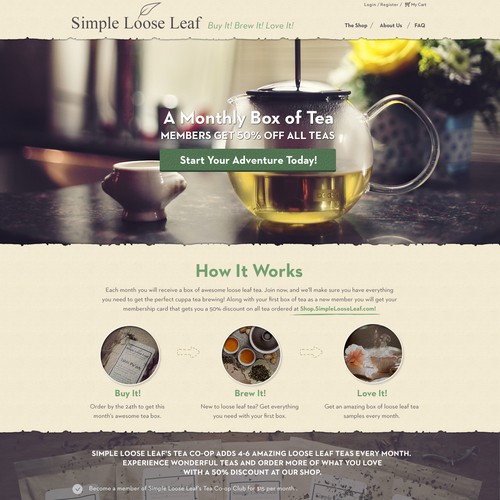 Landing Page/Subscription Signup Page for a Tea of the Month Subscription Box Design by Hristina.