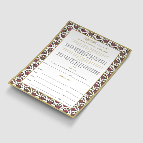 Design Design A Beautiful Islamic Marriage Agreement Document Template di Artifictial