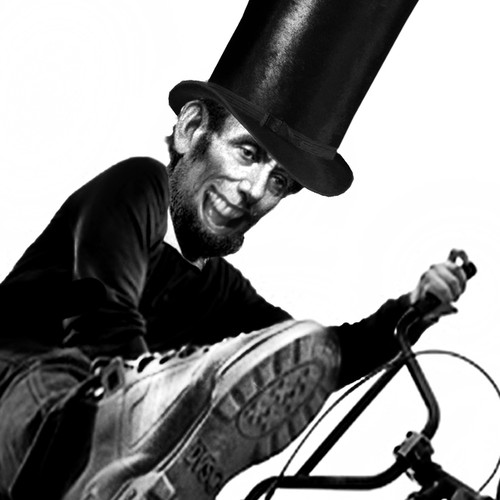 Illustrate Abraham Lincoln getting big air on a bike for my T-Shirt Diseño de Whitealison1