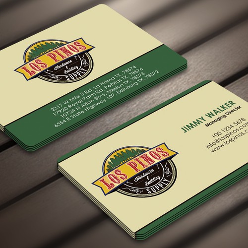 Los Pinos Hardware & Building Supply Business Card Contest! Design by Nerys Design™