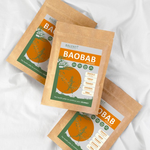 Looking for a calm and powerful packaging for our baobab powder. Design by Daniel Petrof