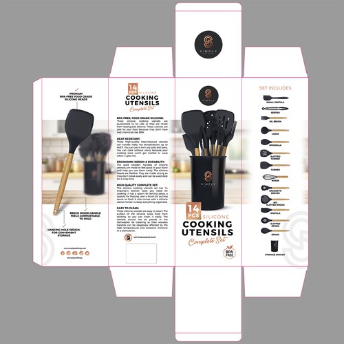 We need the best packaging for our Silicone Cooking Utensils Set Design by tomdesign.org