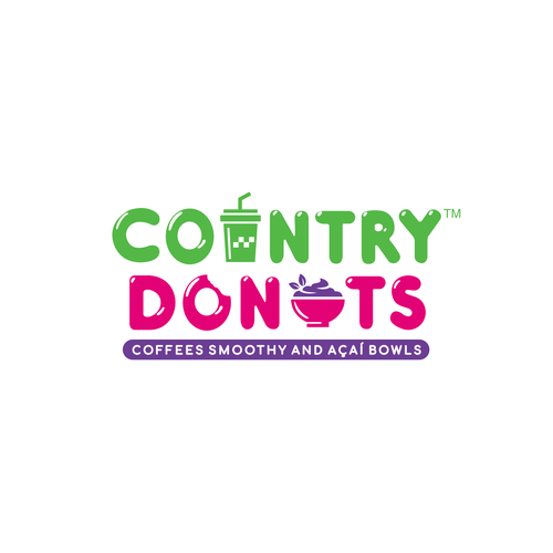 We need a modern exciting logo to encompasses our Name Country Donuts Coffee smoothy bowls Design réalisé par crapit