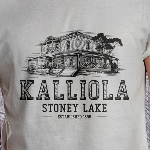 Vintage Old Cabin Photo to Line Drawing T-Shirt Design Design by molkastm