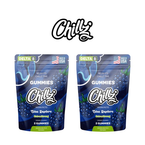 CHILLZ CBD Brand need his new packaging for his DELTA 8 Gummies Design by creationMB