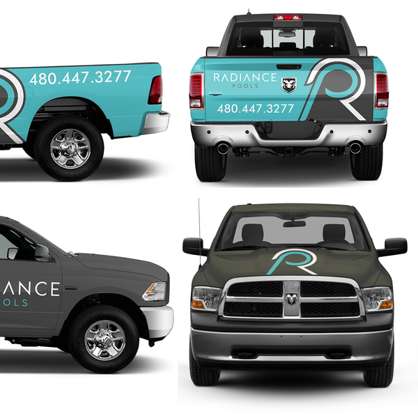 Design by PimpYourRide titled "Modern Truck design for modern pool company"