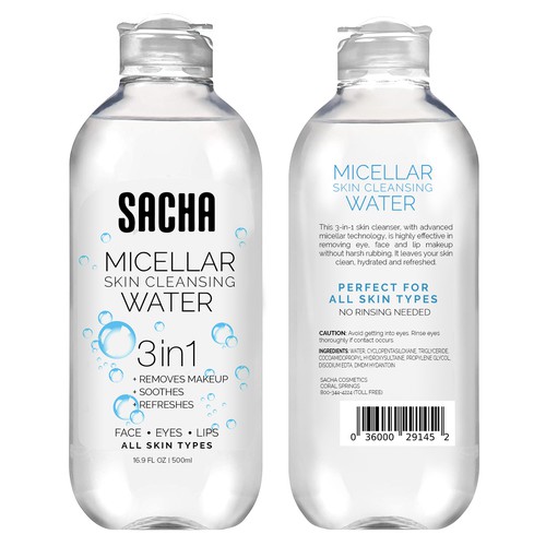 Sacha Micellar Water bottle 500ml Design by ikoniske™