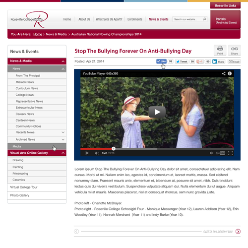 SharePoint Intranet Design for Private Girls School Design by rain is well