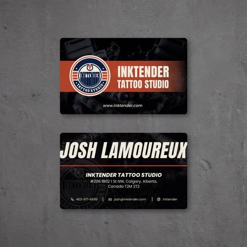 I need a strong business card design for my custom tattoo studio Inktender Design by Jordanio