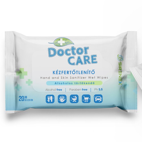 Design di We need an eye-catching packaging for our disinfectant, hand sanitizer wet wipes di GREYYCLOUD