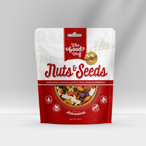 Design a standout packaging for a Nuts & Seeds Standee Pouch Design réalisé par Kedaigraphic