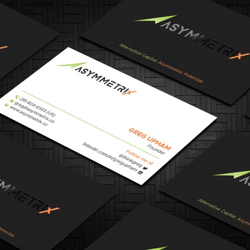 Design a cool, edgey but sophisticated business card for an alternative investment firm. Design von Taaiebah