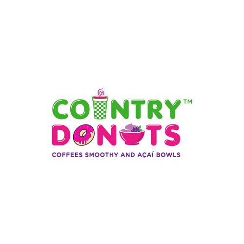 We need a modern exciting logo to encompasses our Name Country Donuts Coffee smoothy bowls Design réalisé par ropix