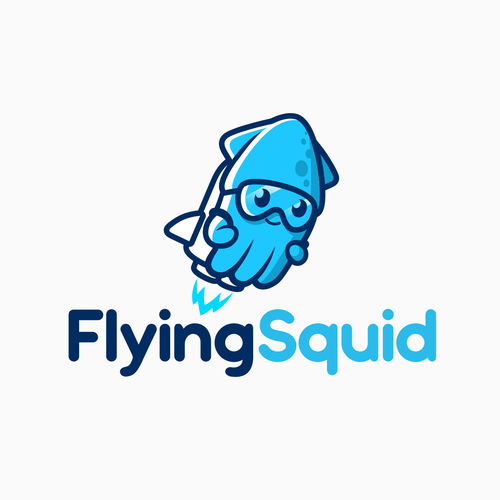 Logo of a squid wearing a jetpack for product named FlyingSquid Design by PatricioDesigns