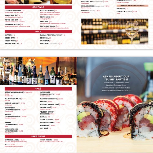 Menu book for an upscale Sushi restaurant in Minnesota | Menu contest