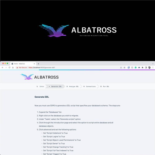 Create a logo for Albatross, a database migration tool. Design réalisé par R.one