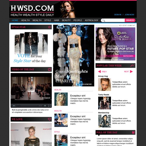 Website Layout - Stylish online Magazine for Women 
