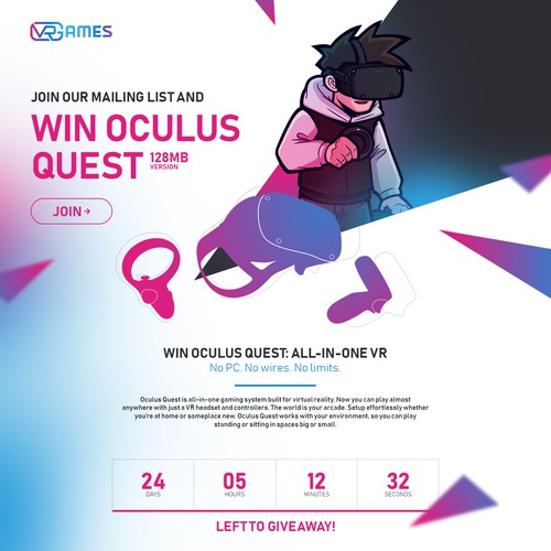 Design Virtual Reality Giveaway Landing Page Design by Artar Studio