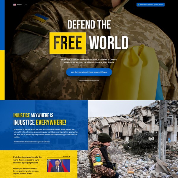 Design by Mica Porto titled "Landing Page to promote International Legion of Ukraine"