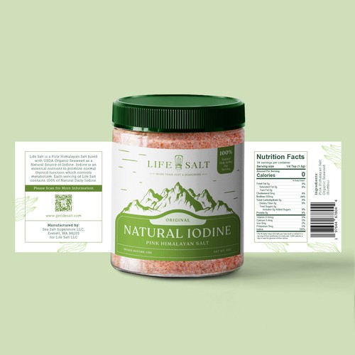 Label for Natural Iodine Pink Himalayan Salt that is fused with Seaweed Design by Kukuh Saputro Design