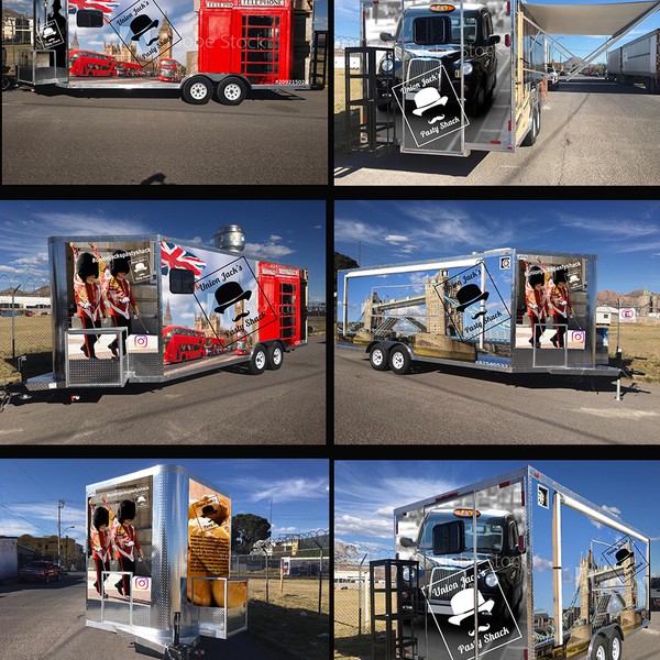 Design by stephdesign4u titled "Union Jack's Pasty Shack Trailer Wrap"