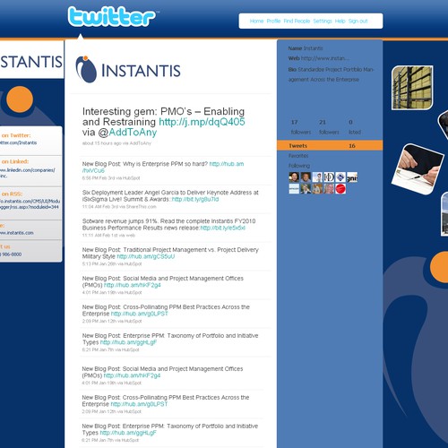 Corporate Twitter Home Page Design for INSTANTIS Design por mstr