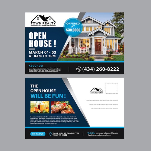 Open House Flyer - Champaign and Snacks! Design by Brainovative