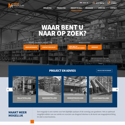 Creative website templates for a leading pallet racks company_ Meermagazijn Design by ChickenDinner