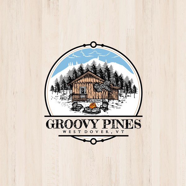     Handdrawn logo for a ski chalet in a snow mountain