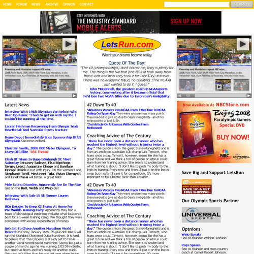 LetsRun.com Homepage Re-Design/Cleanup Diseño de Freak Designs
