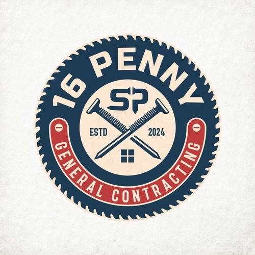"16-Penny" Vintage Badge-Style Construction Logo Design by AlarArtStudio™