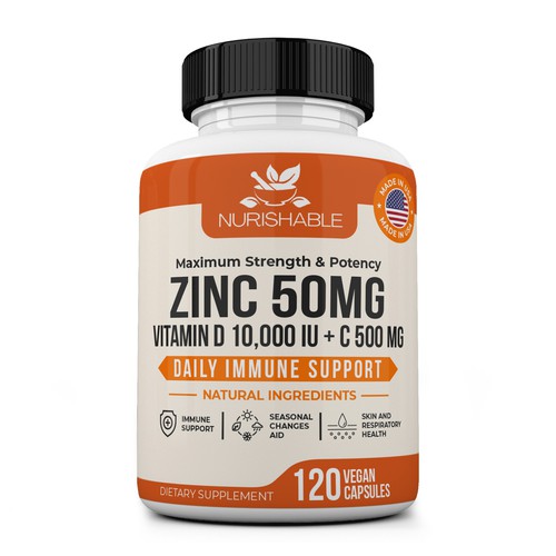 We need a "beautiful bottle label" for Zinc and Vitamin D3 supplement - Redesign Design by Fredrick Balois