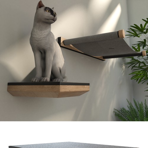 Productdesign for manufacturing a modern and minmal wall-mounted cat shelf and stairs Design by BenTō.