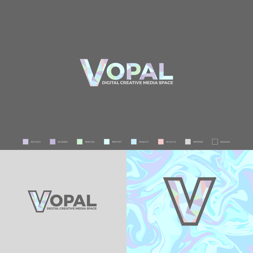 Abstract opal gemstone logo design for a blockchain-media creative company! Design by Stroke - Business Booster