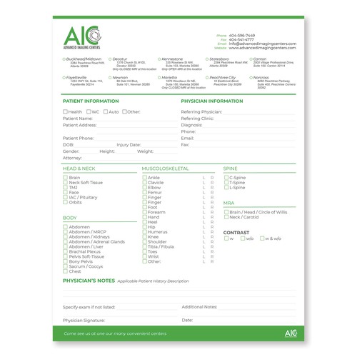 Advanced Imaging Centers Order Form and infographic Réalisé par LEX360