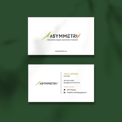 Design a cool, edgey but sophisticated business card for an alternative investment firm. Design von Saman Osama