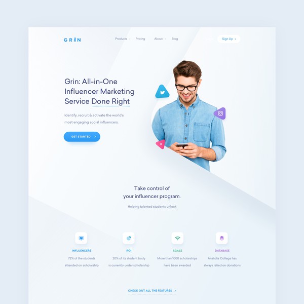 Design by Max Iver titled "Grin Influencer Platform Web Design"