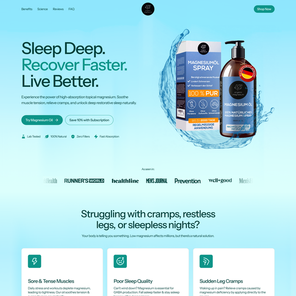 Landing page for a topical magnesium oil product for USA (wordpress)