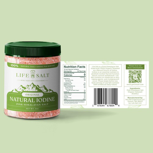 Label for Natural Iodine Pink Himalayan Salt that is fused with Seaweed Design by Kukuh Saputro Design