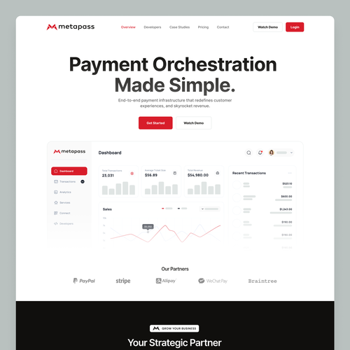 One page web design for payment orchestration platform Design by Ali Sayfiddinov