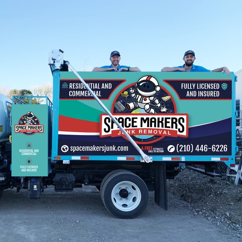 Fun and Catchy Junk Removal Service Truck Wrap - Space Theme Design by GrApHiC cReAtIoN™