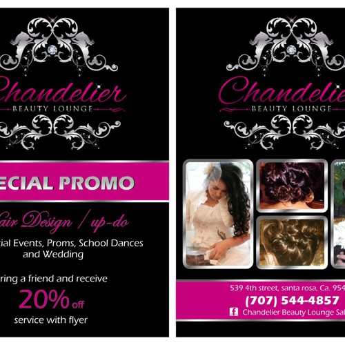Chandelier Beauty Lounge Salon needs a new postcard or flyer デザイン by CountessDracula