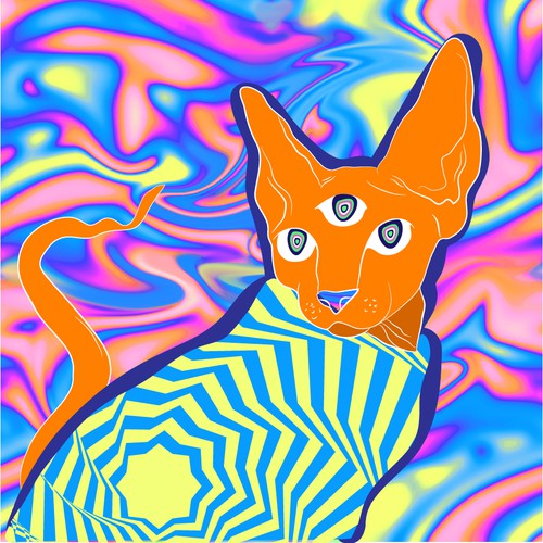 Psychedelic Cats Auto Generated Trading Cards to raise money for Cat Rescue Diseño de Ivy Illustrates